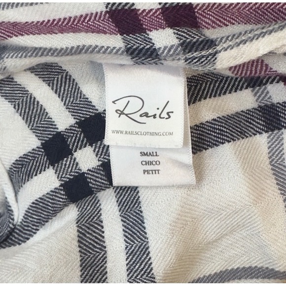 Rails Hunter Plaid Button Down Shirt Small Chico Petit White Purple Black‎ EUC - Picture 7 of 10